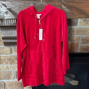 Joan Vass Velour Full Zip Jacket With Hood